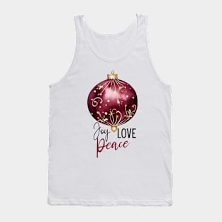 Joy Love and Peace Holiday Ornament in Gold and Burgundy Design Tank Top